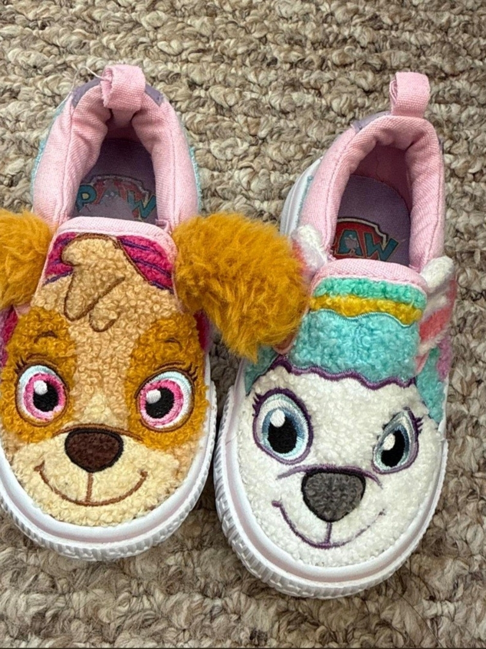 Kids Plush Character Slip-On Sneakers in Pink, White, Turquoise